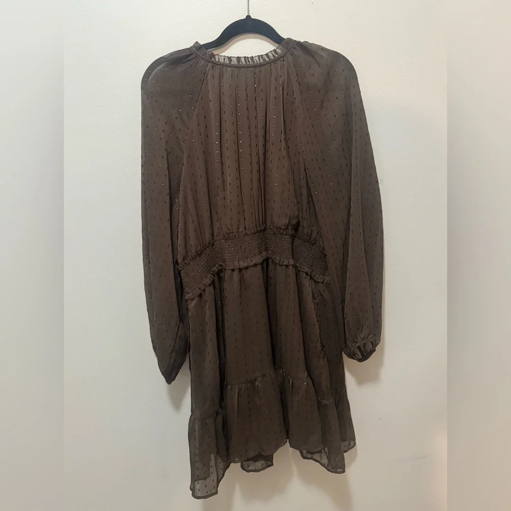 Old Navy Brown Shimmer Chiffon Mini Dress Long Sleeve Waist-Defined XL - Picture 5 of 6